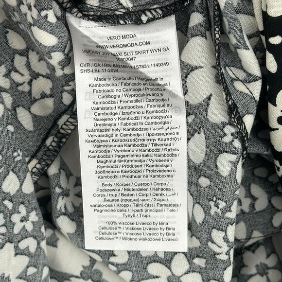 Vero Moda Maxi Slit Skirt Women L Black White Floral Print with Pockets - Picture 13 of 14